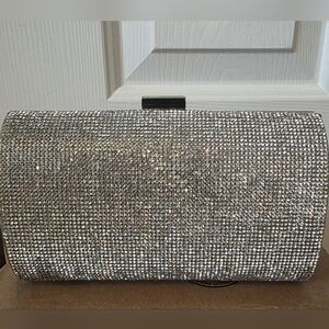 INC International Concepts Silver Crystal Embellished Clutch